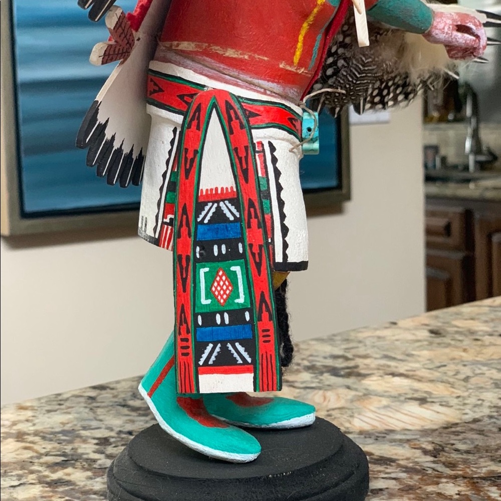 Hopi Indian Kachina Doll wooden, 11” tall wooden stand w feathers wings vintage - Picture 12 of 12